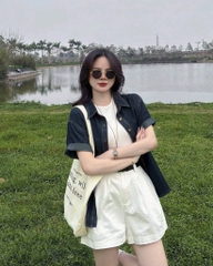 SET ÁO DENIM PHỐI SHORT TRẮNG NỮ