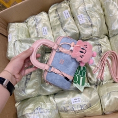 TÚI XÁCH TOU.TOU DÁNG TRỐNG XANH PHỐI HỒNG