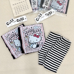 SET BỘ COTTON HELLO KITTY ĐEN MIX QUẦN LEGGING KẺ CHO BÉ GÁI