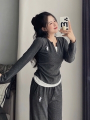 SET BỘ TĂM NHUNG THÊU NGỰA QUẦN SUÔNG 2 MÀU NỮ THU ĐÔNG SẴN