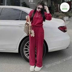 SET NỈ 2 DA ĐỎ CỔ KÉO KHOÁ NỮ THU ĐÔNG