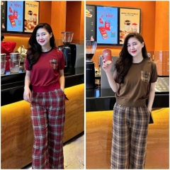 SET BỘ NỮ BBR ÁO PHỐI – QUẦN KẺ CHUẨN SANG CHẢNH (xả 129k)