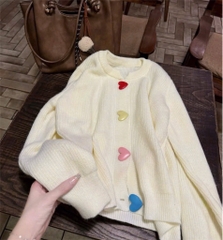 ÁO LEN 2 MÀU VÀNG TRẮNG CÚC TIM DÀI TAY NỮ