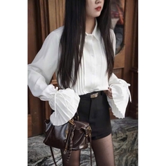 ÁO SƠ MI DẬP LI TAY NƠ BUỘC NỮ SẴN