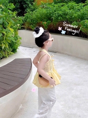 SET ÁO BÍ MIX QUẦN THÊU BOI KÈM DÂY BUỘC TÓC BÉ GÁI SẴN