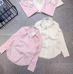 ÁO SƠ MI CELINE HỒNG TRẮNG DÀI TAY NỮ