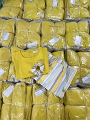 SET ÁO VÀNG QUẦN KẺ KÈM CHUN TÓC NỮ SẴN(SALE 120k)