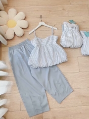 SET BỘ NỮ ÁO KẺ LI-EN BỒNG 2 LỚP CHẠY CHUN SẴN