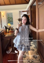 SET KẺ SỌC XANH VIỀN REN NỮ SẴN