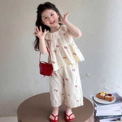 SET BỘ HOMEWEAR BÈO ĐÍNH NƠ BÉ GÁI SẴN