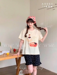 SET NỮ ÁO CỘC BE MIX QUẦN CHẤM BI SẴN