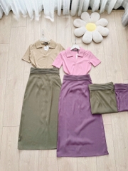 SET CHÂN VÁY LI EO MIXX ÁO DÍP CỔ V NỮ