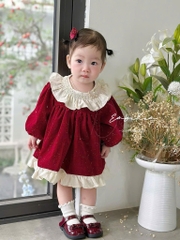 SET VÁY NHUNG NHŨ ĐỎ DÀI TAY 3 CHI TIẾT BÉ GÁI SẴN