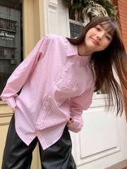 ÁO SƠ MI CELINE HỒNG TRẮNG DÀI TAY NỮ
