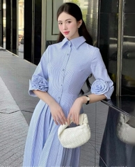VÁY KẺ LI TRƯỚC HOA TAY CÚC BỌC NỮ SẴN