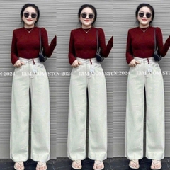 QUẦN JEANS NỮ SUÔNG TRẮNG VIỀN ĐỎ TÚI SAU SẴN