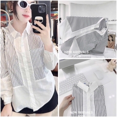 ÁO SƠ MI GU PHỐI KẺ DÀI TAY NỮ SẴN
