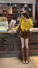 ÁO LEN 2 MÀU VÀNG TRẮNG CÚC TIM DÀI TAY NỮ