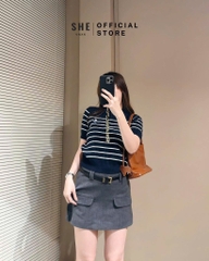 ÁO LEN KẺ THÊU GẤU CỘC TAY NỮ SẴN (SALE 95k)