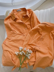 SET BỘ ORANGE NƠ SAU XẮN TAY QUẦN SHORT LỠ NỮ SẴN(XẢ 155k)