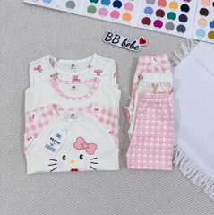 SET 3 BỘ DÀI MÈO PASTEL NƠ KẺ HỒNG BÉ GÁI SẴN