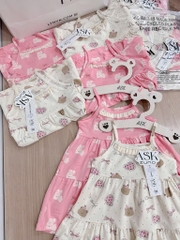 SET VÁY 2 DÂY VIỀN REN TONE BE HỒNG BÉ GÁI