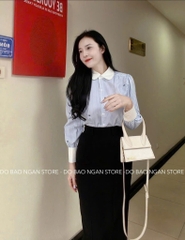ÁO SƠ MI CỔ SEN KẺ XANH NỮ (2X GIÁ TỐT HƠN)