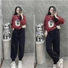 BỘ NỈ ÁO ĐỎ CHOA QUẦN ĐEN NỮ