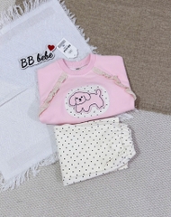 SET DÀI NỈ HAI DA CÚN HỒNG CHẤM BI BÉ GÁI