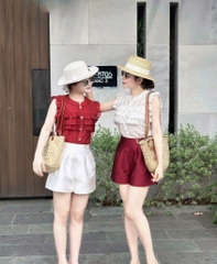 SET ÁO PHỐI BÈO 2 MÀU KÈM QUẦN SHORT TAFFTA NỮ
