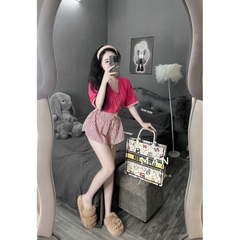 BỘ ÁO CỔ TIM QUẦN ĐÙI KẺ HOT