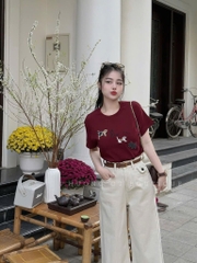QUẦN JEAN NỮ SUÔNG ĐỎ TRẮNG KEM KÈM ĐAI SẴN (XẢ 109k)