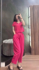SET HỒNG ÁO TÚI LỆCH GẤU QUẦN CÁCH ĐIỆU NỮ SẴN