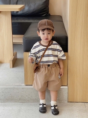 SET 3 QUẦN ĐÙI KAKI THÊU GẤU ĐEN TRẮNG NÂU BÉ TRAI SẴN(XẢ 89k)