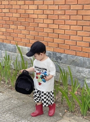 SET BỘ ÁO TRẮNG QUẦN KẺ ĐEN CARO BÉ TRAI