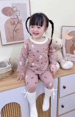 SET 2 BỘ DÀI COTTON GẤU NƠ MÀU HỒNG TÍM - BE BÉ GÁI