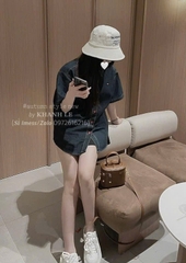 ÁO SƠ MI JEAN CỘC TAY THÊU TIM TRẮNG ĐỎ NỮ