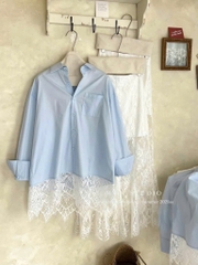 SET ÁO XANH PHỐI CHÂN VÁY REN TRẮNG NỮ