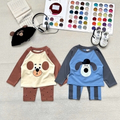 SET 2 BỘ DÀI COTTON CHÓ XANH GẤU NÂU BÉ TRAI SẴN
