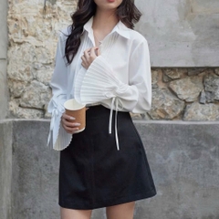 ÁO SƠ MI DẬP LI TAY NƠ BUỘC NỮ SẴN