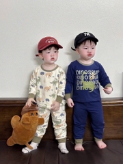 SET 3 BỘ DÀI TAY KHỦNG LONG TONE BE RÊU XANH THAN BÉ TRAI