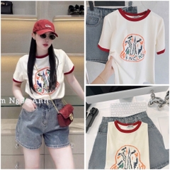 SET ĐỒ SHORT BÒ PHỐI VIỀN ĐỎ HOẠ TIẾT NỮ