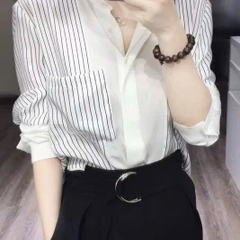 ÁO SƠ MI GU PHỐI KẺ DÀI TAY NỮ SẴN