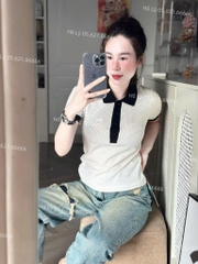 ÁO POLO THÊU CÁ SẤU CHẤM BI NỮ (LOẠI ĐẮT)