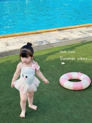 ĐỒ BƠI - BIKINI 2 DÂY KITTY TRẮNG VOAN BỒNG XOÈ CHO BÉ GÁI
