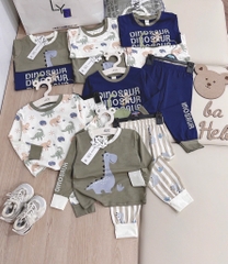 SET 3 BỘ DÀI TAY KHỦNG LONG TONE BE RÊU XANH THAN BÉ TRAI