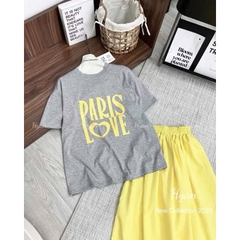 SET ÁO COTTON XÁM PARIS LOVE CHÂN VÁY VÀNG NỮ