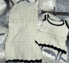 SET ÁO MIX CHÂN VÁY LEN MÀU KEM VIỀN ĐEN NỮ