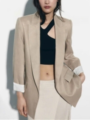 ÁO BLAZER LI-EN ÉP MÙNG PHỐI TAY KẺ 2 LỚP NỮ THU ĐÔNG SẴN
