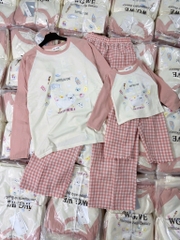 SET DÀI HAPPY BATH TIME QUẦN KẺ HỒNG MẸ VÀ BÉ SẴN
